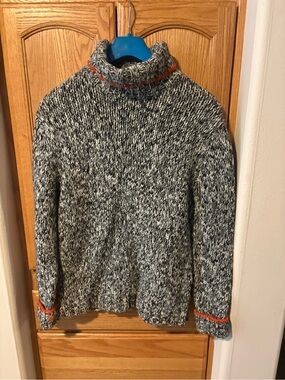 Banana Republic Marled Black & White Turtleneck Sweater with Orange Trim